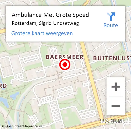 Locatie op kaart van de 112 melding: Ambulance Met Grote Spoed Naar Rotterdam, Sigrid Undsetweg op 11 augustus 2024 13:09