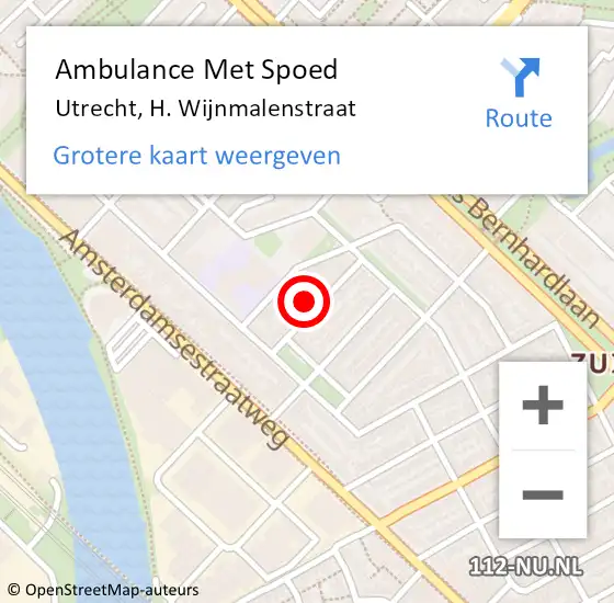 Locatie op kaart van de 112 melding: Ambulance Met Spoed Naar Utrecht, H. Wijnmalenstraat op 16 oktober 2014 02:53