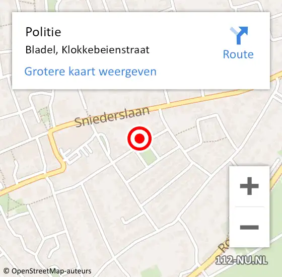 Locatie op kaart van de 112 melding: Politie Bladel, Klokkebeienstraat op 11 augustus 2024 13:25
