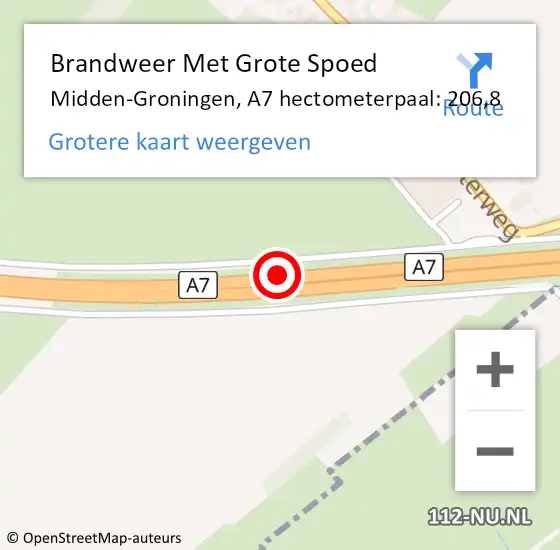 Locatie op kaart van de 112 melding: Brandweer Met Grote Spoed Naar Midden-Groningen, A7 hectometerpaal: 206,8 op 11 augustus 2024 13:35