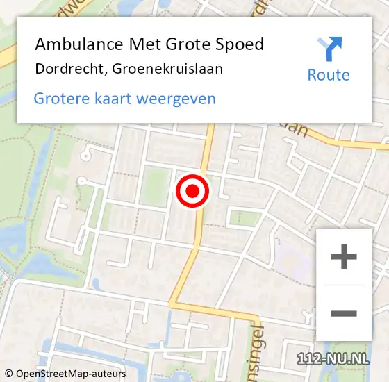 Locatie op kaart van de 112 melding: Ambulance Met Grote Spoed Naar Dordrecht, Groenekruislaan op 11 augustus 2024 13:47