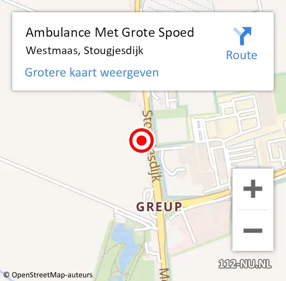 Locatie op kaart van de 112 melding: Ambulance Met Grote Spoed Naar Westmaas, Stougjesdijk op 11 augustus 2024 14:00