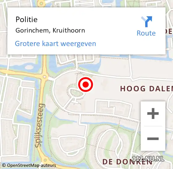 Locatie op kaart van de 112 melding: Politie Gorinchem, Kruithoorn op 11 augustus 2024 14:08