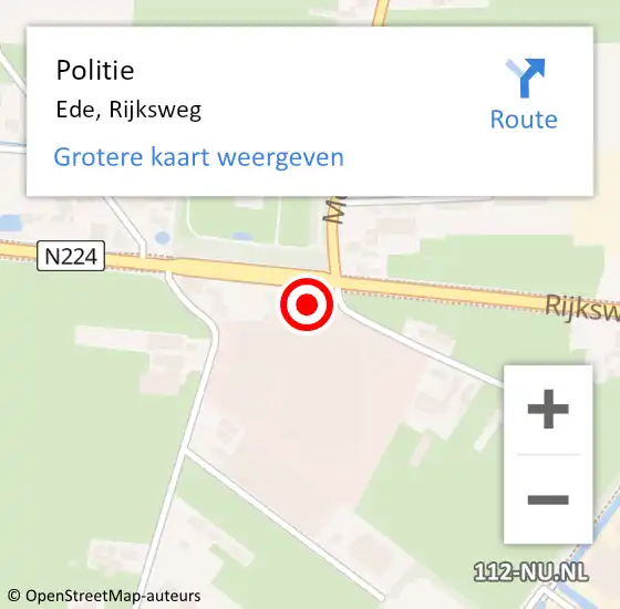 Locatie op kaart van de 112 melding: Politie Ede, Rijksweg op 11 augustus 2024 14:14