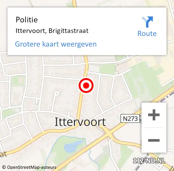 Locatie op kaart van de 112 melding: Politie Ittervoort, Brigittastraat op 11 augustus 2024 14:26