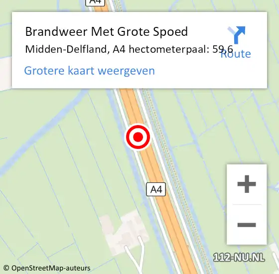 Locatie op kaart van de 112 melding: Brandweer Met Grote Spoed Naar Midden-Delfland, A4 hectometerpaal: 59,6 op 11 augustus 2024 14:27