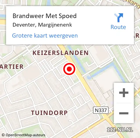 Locatie op kaart van de 112 melding: Brandweer Met Spoed Naar Deventer, Margijnenenk op 11 augustus 2024 14:36