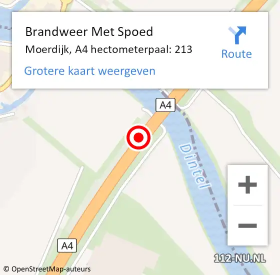 Locatie op kaart van de 112 melding: Brandweer Met Spoed Naar Moerdijk, A4 hectometerpaal: 213 op 11 augustus 2024 14:40