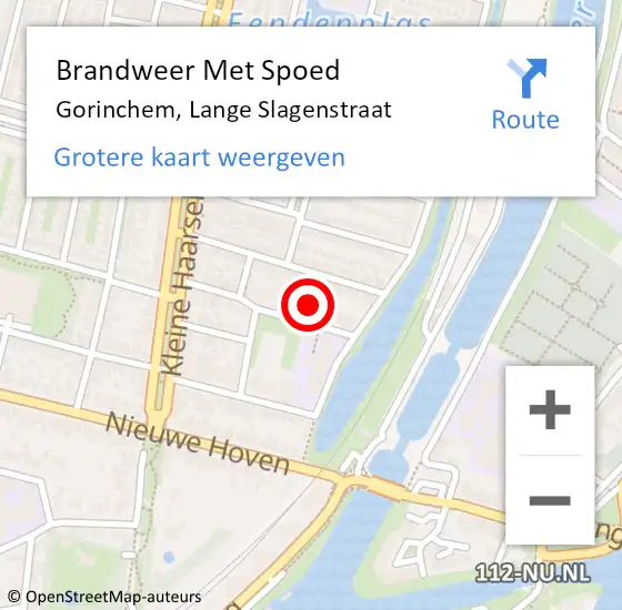 Locatie op kaart van de 112 melding: Brandweer Met Spoed Naar Gorinchem, Lange Slagenstraat op 11 augustus 2024 14:45