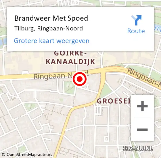 Locatie op kaart van de 112 melding: Brandweer Met Spoed Naar Tilburg, Ringbaan-Noord op 11 augustus 2024 14:55