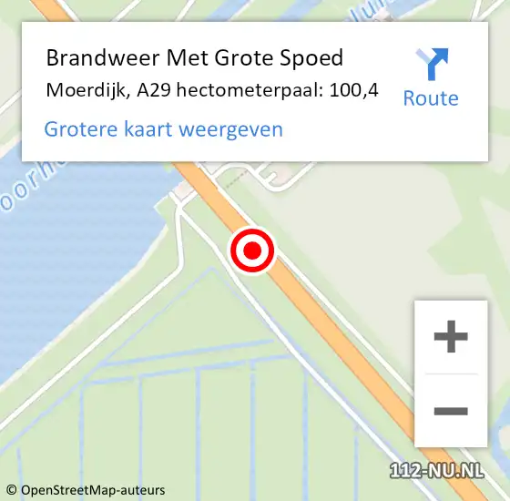 Locatie op kaart van de 112 melding: Brandweer Met Grote Spoed Naar Moerdijk, A29 hectometerpaal: 100,4 op 11 augustus 2024 15:03