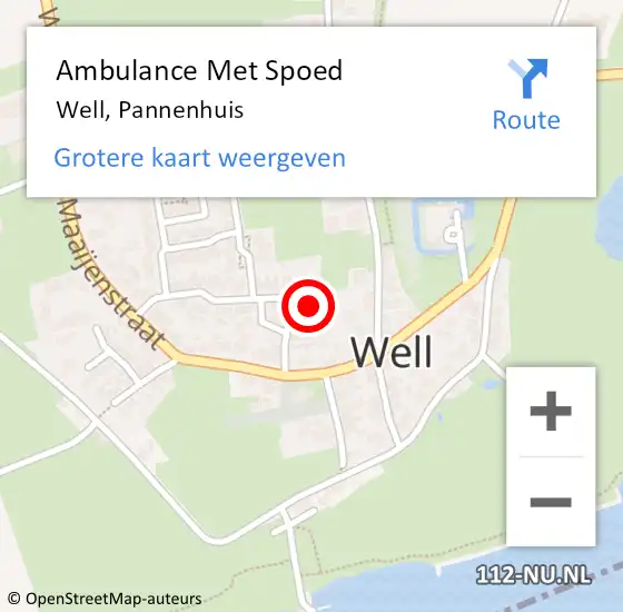 Locatie op kaart van de 112 melding: Ambulance Met Spoed Naar Well, Pannenhuis op 16 oktober 2014 03:44