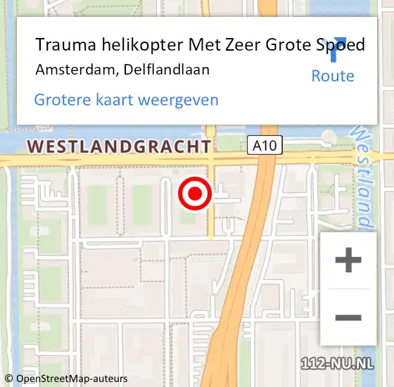 Locatie op kaart van de 112 melding: Trauma helikopter Met Zeer Grote Spoed Naar Amsterdam, Delflandlaan op 11 augustus 2024 15:16