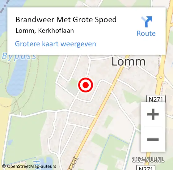 Locatie op kaart van de 112 melding: Brandweer Met Grote Spoed Naar Lomm, Kerkhoflaan op 11 augustus 2024 15:21