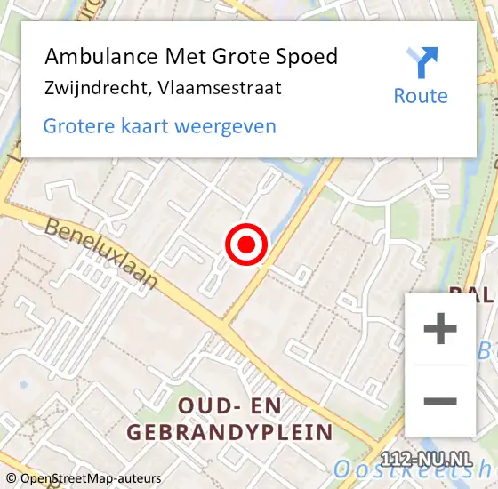 Locatie op kaart van de 112 melding: Ambulance Met Grote Spoed Naar Zwijndrecht, Vlaamsestraat op 11 augustus 2024 15:30