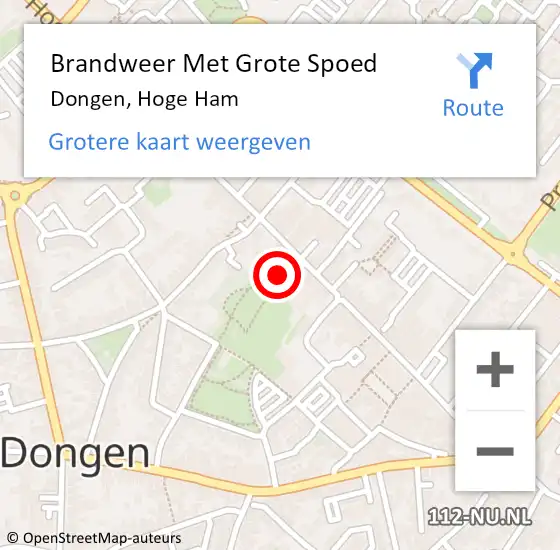 Locatie op kaart van de 112 melding: Brandweer Met Grote Spoed Naar Dongen, Hoge Ham op 16 oktober 2014 03:56