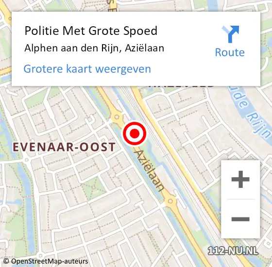 Locatie op kaart van de 112 melding: Politie Met Grote Spoed Naar Alphen aan den Rijn, Aziëlaan op 11 augustus 2024 15:52