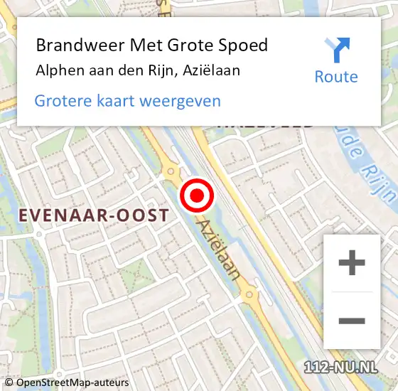 Locatie op kaart van de 112 melding: Brandweer Met Grote Spoed Naar Alphen aan den Rijn, Aziëlaan op 11 augustus 2024 15:58