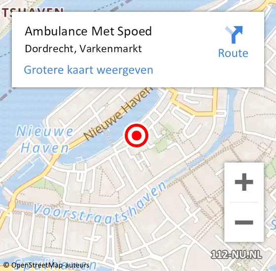 Locatie op kaart van de 112 melding: Ambulance Met Spoed Naar Dordrecht, Varkenmarkt op 11 augustus 2024 16:00