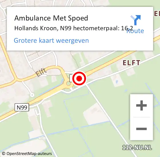 Locatie op kaart van de 112 melding: Ambulance Met Spoed Naar Hollands Kroon, N99 hectometerpaal: 16,2 op 11 augustus 2024 16:17