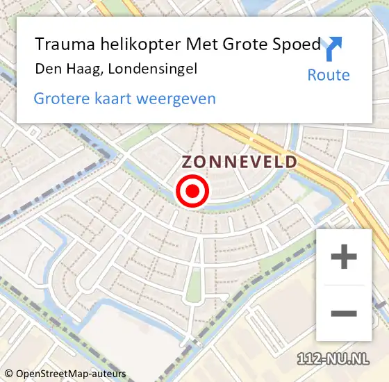 Locatie op kaart van de 112 melding: Trauma helikopter Met Grote Spoed Naar Den Haag, Londensingel op 11 augustus 2024 16:19