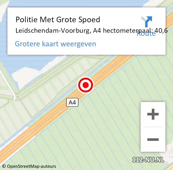 Locatie op kaart van de 112 melding: Politie Met Grote Spoed Naar Leidschendam-Voorburg, A4 hectometerpaal: 40,6 op 11 augustus 2024 16:24