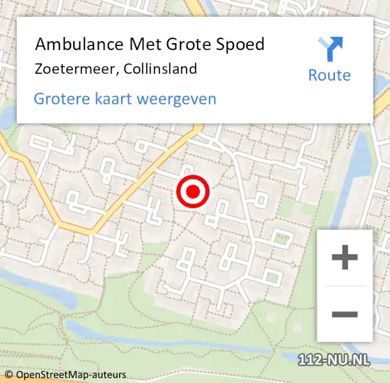 Locatie op kaart van de 112 melding: Ambulance Met Grote Spoed Naar Zoetermeer, Collinsland op 11 augustus 2024 16:30