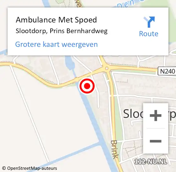 Locatie op kaart van de 112 melding: Ambulance Met Spoed Naar Slootdorp, Prins Bernhardweg op 11 augustus 2024 16:38