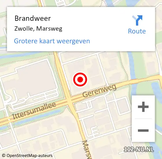 Locatie op kaart van de 112 melding: Brandweer Zwolle, Marsweg op 11 augustus 2024 16:48