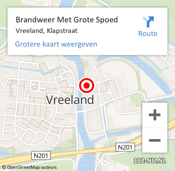 Locatie op kaart van de 112 melding: Brandweer Met Grote Spoed Naar Vreeland, Klapstraat op 11 augustus 2024 16:49