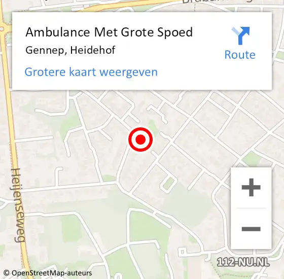 Locatie op kaart van de 112 melding: Ambulance Met Grote Spoed Naar Gennep, Heidehof op 16 oktober 2014 04:27