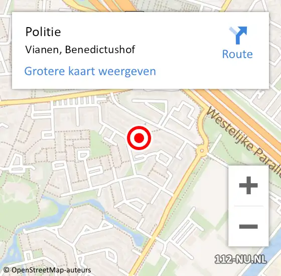 Locatie op kaart van de 112 melding: Politie Vianen, Benedictushof op 11 augustus 2024 16:52