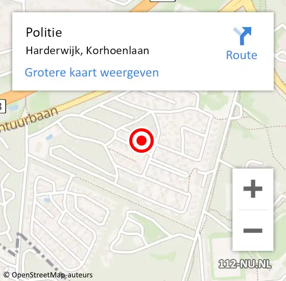 Locatie op kaart van de 112 melding: Politie Harderwijk, Korhoenlaan op 11 augustus 2024 16:55