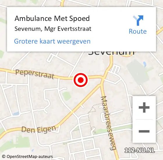 Locatie op kaart van de 112 melding: Ambulance Met Spoed Naar Sevenum, Mgr Evertsstraat op 16 oktober 2014 04:34