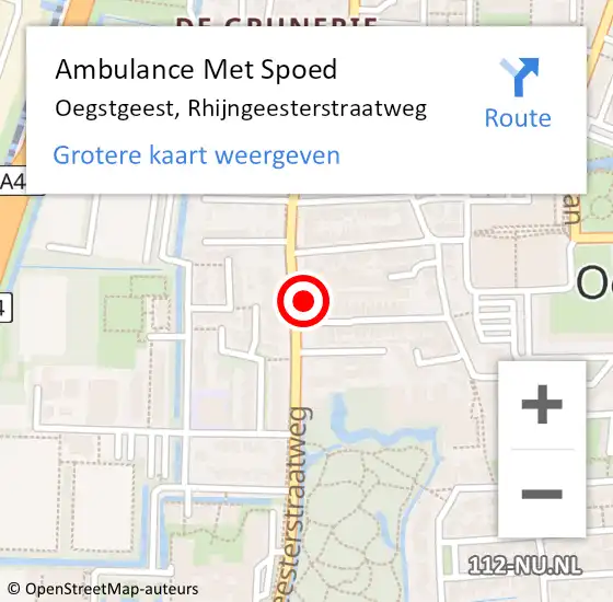 Locatie op kaart van de 112 melding: Ambulance Met Spoed Naar Oegstgeest, Rhijngeesterstraatweg op 11 augustus 2024 17:16