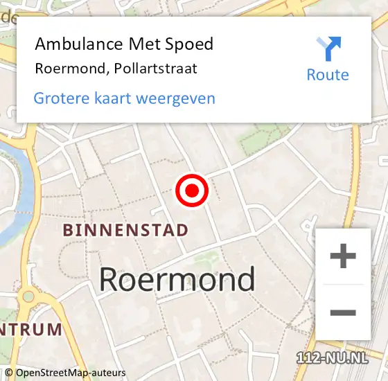 Locatie op kaart van de 112 melding: Ambulance Met Spoed Naar Roermond, Pollartstraat op 11 augustus 2024 17:40