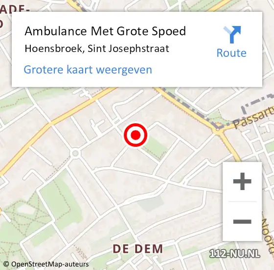 Locatie op kaart van de 112 melding: Ambulance Met Grote Spoed Naar Hoensbroek, Sint Josephstraat op 16 oktober 2014 04:44