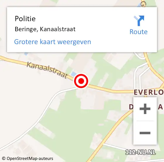 Locatie op kaart van de 112 melding: Politie Beringe, Kanaalstraat op 11 augustus 2024 17:44