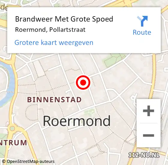 Locatie op kaart van de 112 melding: Brandweer Met Grote Spoed Naar Roermond, Pollartstraat op 11 augustus 2024 17:47