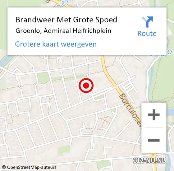 Locatie op kaart van de 112 melding: Brandweer Met Grote Spoed Naar Groenlo, Admiraal Helfrichplein op 11 augustus 2024 17:48