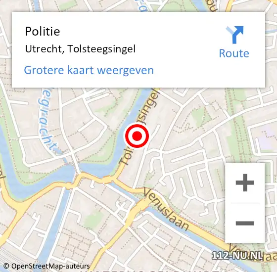 Locatie op kaart van de 112 melding: Politie Utrecht, Tolsteegsingel op 11 augustus 2024 18:05