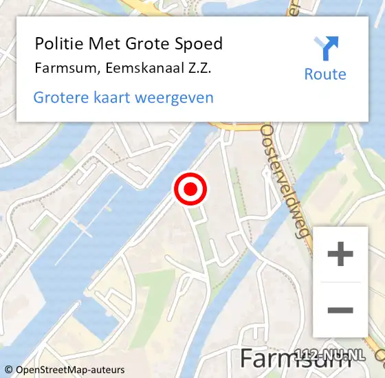 Locatie op kaart van de 112 melding: Politie Met Grote Spoed Naar Farmsum, Eemskanaal Z.Z. op 11 augustus 2024 18:07