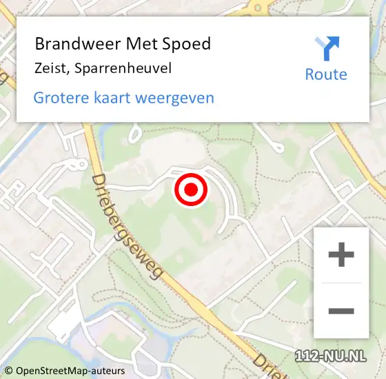 Locatie op kaart van de 112 melding: Brandweer Met Spoed Naar Zeist, Sparrenheuvel op 11 augustus 2024 18:11