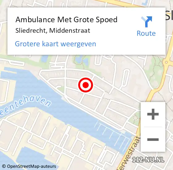 Locatie op kaart van de 112 melding: Ambulance Met Grote Spoed Naar Sliedrecht, Middenstraat op 11 augustus 2024 18:20