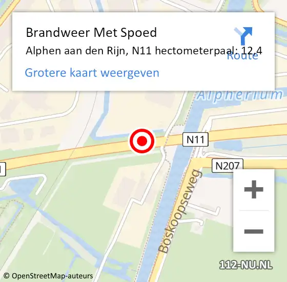 Locatie op kaart van de 112 melding: Brandweer Met Spoed Naar Alphen aan den Rijn, N11 hectometerpaal: 12,4 op 11 augustus 2024 18:31