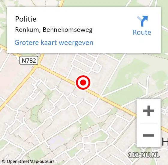 Locatie op kaart van de 112 melding: Politie Renkum, Bennekomseweg op 11 augustus 2024 18:41