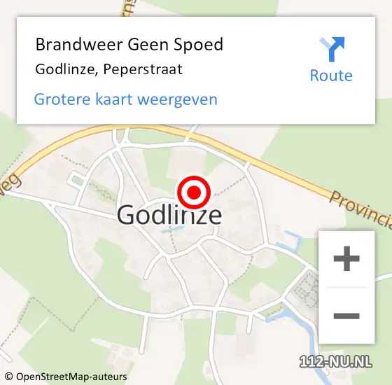 Locatie op kaart van de 112 melding: Brandweer Geen Spoed Naar Godlinze, Peperstraat op 11 augustus 2024 18:49