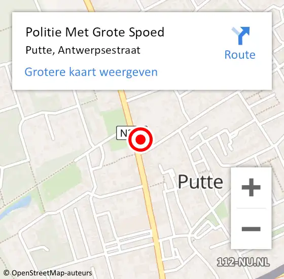 Locatie op kaart van de 112 melding: Politie Met Grote Spoed Naar Putte, Antwerpsestraat op 11 augustus 2024 18:55