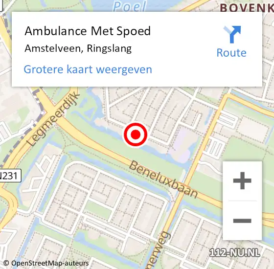 Locatie op kaart van de 112 melding: Ambulance Met Spoed Naar Amstelveen, Ringslang op 11 augustus 2024 19:05