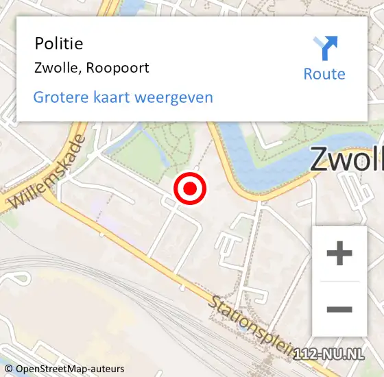 Locatie op kaart van de 112 melding: Politie Zwolle, Roopoort op 11 augustus 2024 19:26